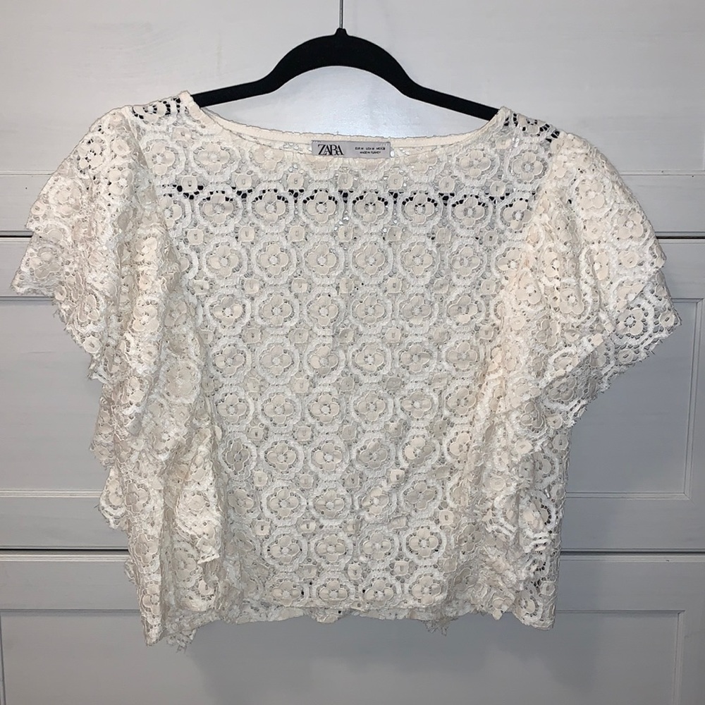 Zara Lace Ruffle Sleeve Top